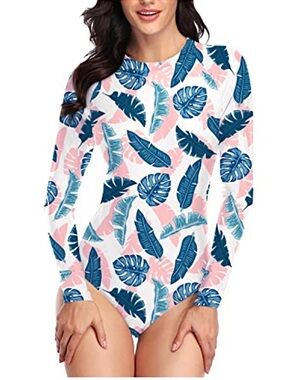 New Yonique UPF 50 Full Coverage Rash Guard Swimsuit Large Built In Bra